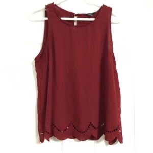 FOREVER 21 Patterned Hem Sleeveless Blouse M Maroon Burgundy Red